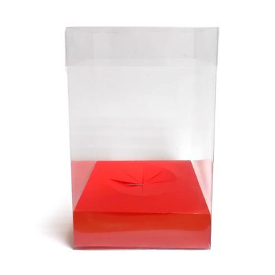 Caixa de PVC transparent amb base en color vermell