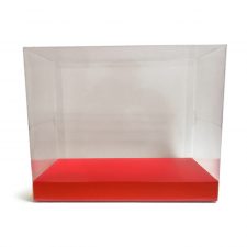Caja de pvc transparente con base ancha en color rojo