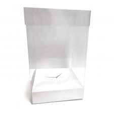 Caja de pvc transparente con base en color blanco